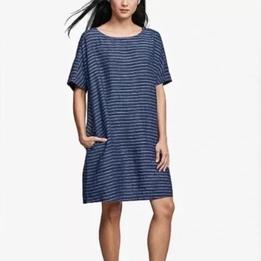 Eileen Fisher Organic Linen Scoop Neck Tunic Shift Dress w Pockets *ALTERED*